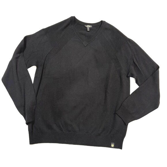 size XL wool Belstaff solid black v-neck lightweight sweater mens - Picture 3 of 13
